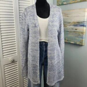 Tahari Light Blue Heathered Open-Front Cardigan Size L